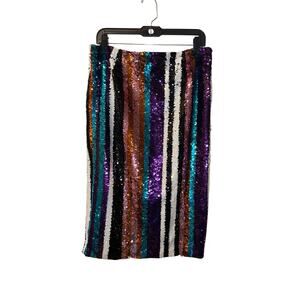 ⭐️ Women’s Gracie Rainbow Striped Sequin Party Holiday Skirt. Size XL